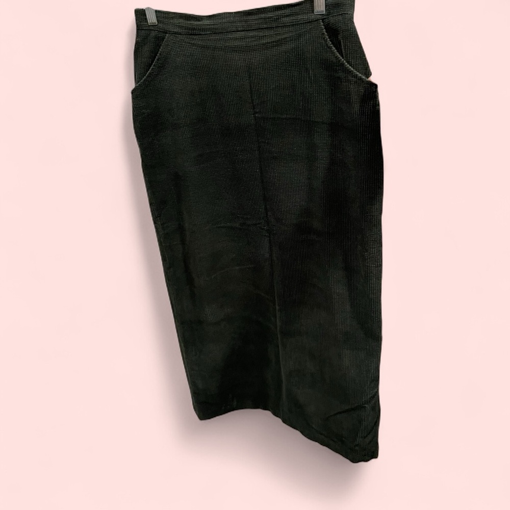Cute Vintage 80’s waffle corduroy hunter green midi skirt pockets IVY mermaid
